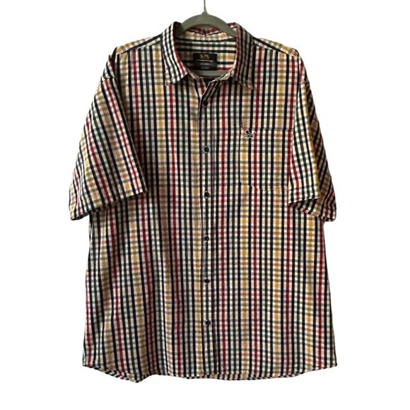 Drunknmunky Men's Short Sleeve Button-Down Red Blue Green Plaid Shirt Size XX La - Picture 1 of 7